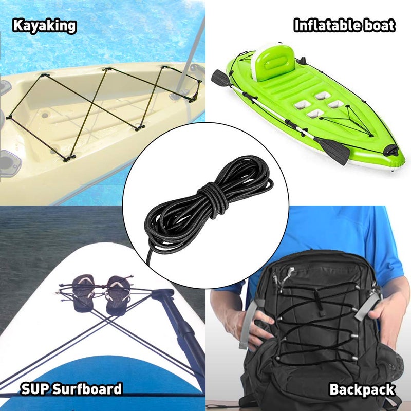 Seafard 10mx4mm Marine Grade Bungee Shock Cords Elastic Tie Down Straps Cable Kayak Stretch String Rope for Marine Kayak, Trailer Strap, Shoe Laces, Hammocks, DIY Crafting (Black) - Image 2